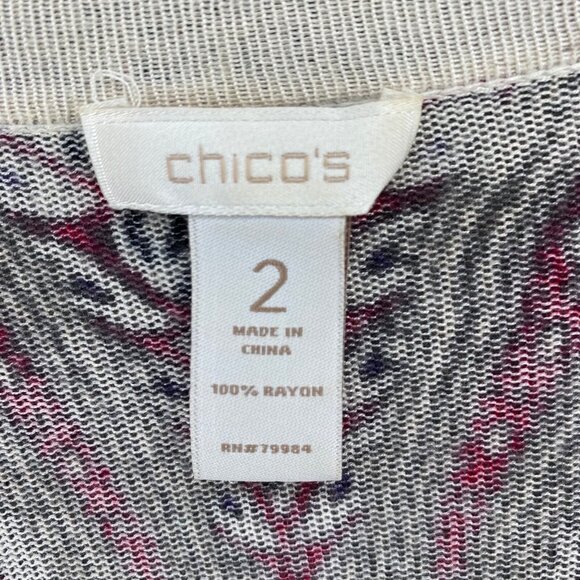 Chicos Sweater Womens 2 US Large Red Multi Batik Floral Open Cardigan Stretch - Picture 5 of 9